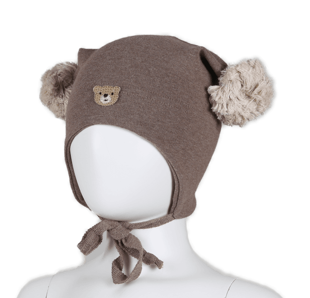 Kivat, brun lue i bomull med bamse