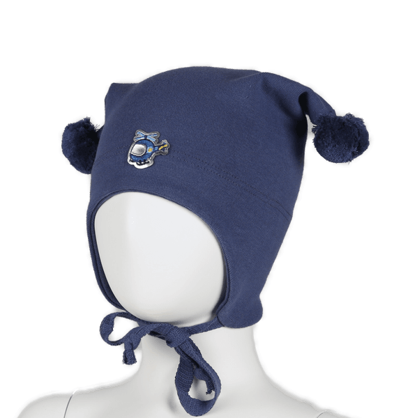 Kivat, jeansblå bomullslue med helikopter og dusker