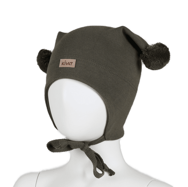 Kivat, oliven bomullslue med dusker og logo