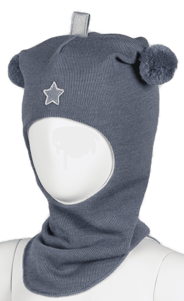 Kivat, dueblå hettelue i ull med refleksstjerne